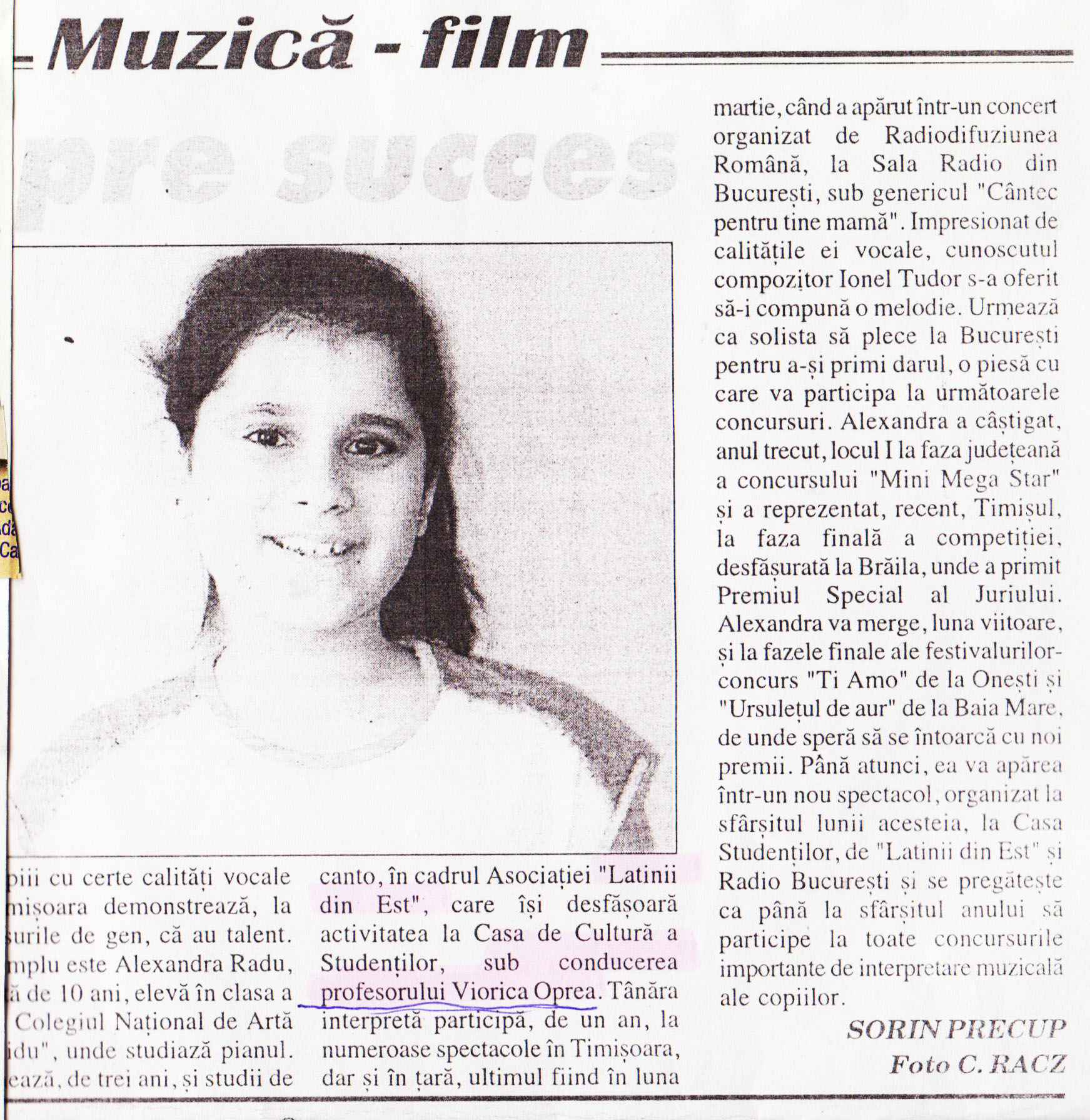 Material de presă — Dansatoare care si-a dorit sa cante - acelasi instructor - Oprea Viorica.